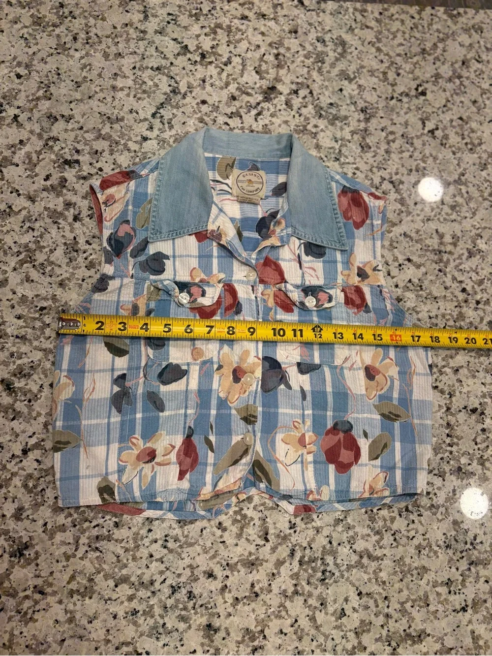 Vintage 90s Cropped Gingham Floral Patchwork Vest Retro Denim Women’s L - Picture 8 of 8